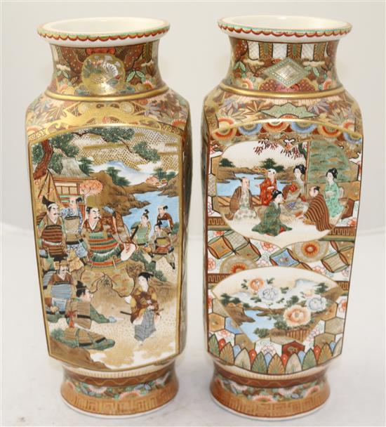 A pair of Japanese Satsuma pottery square baluster vases, early 20th century, 31cm